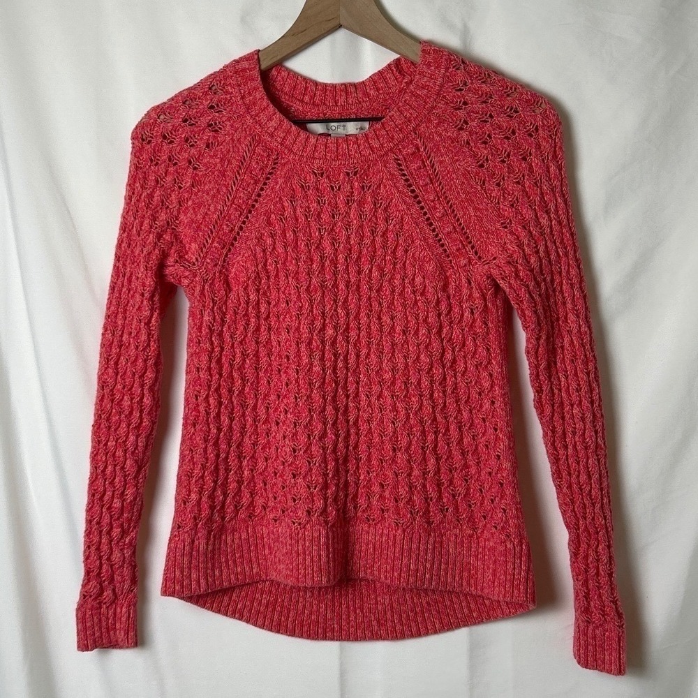 LOFT Womens Open Knit Sweater Pullover Pink Salmon Size SP Beach Vacation Y2K